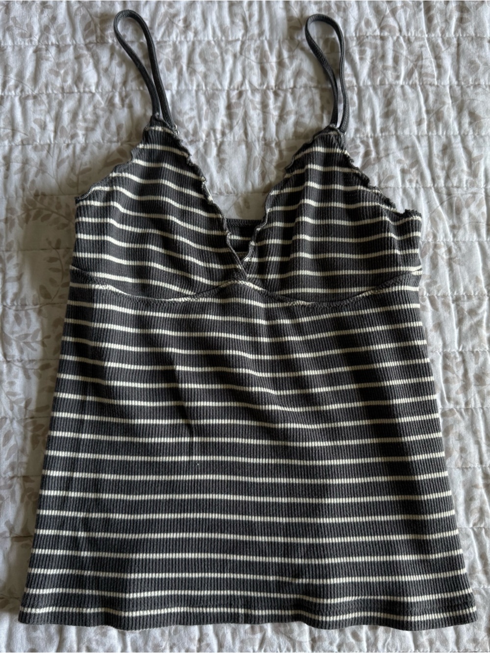 Striped Gray & White Ribbed Tank Top